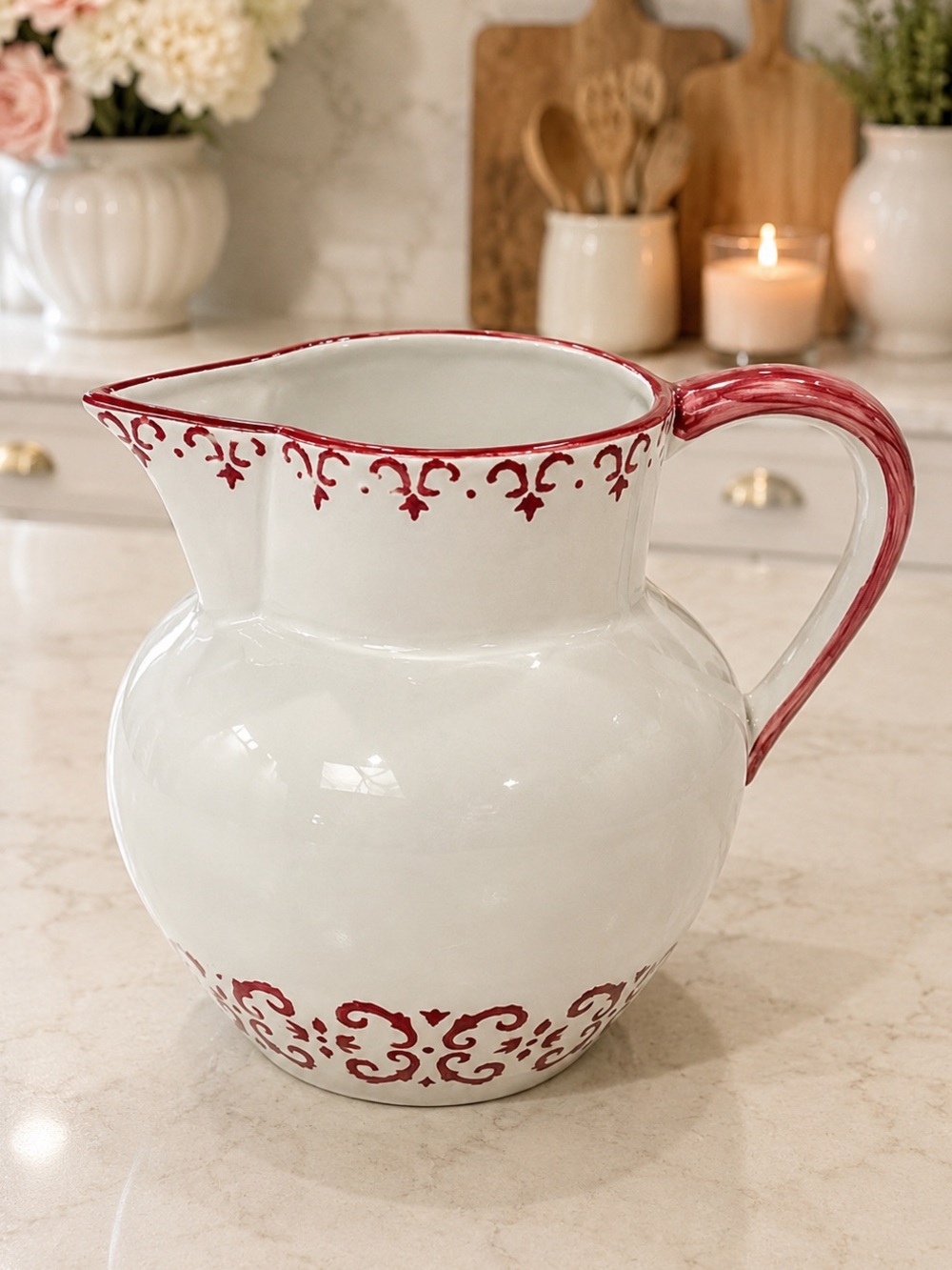 ☀️2/$20 Real Hand Painted Portuguese Mauve and Cream Ceramic Pitcher | EUC